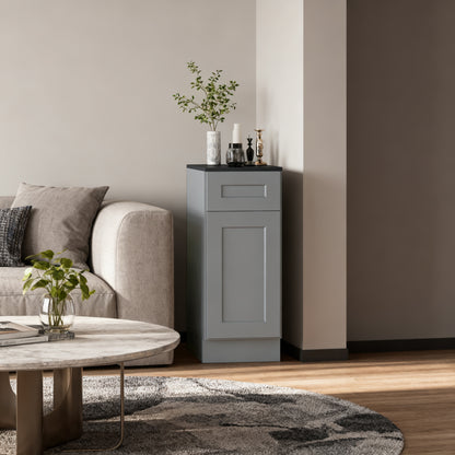 15" Gray Shaker Base Cabinet with Soft-Close Door,Drawer,Space-Saving Solid Wood Unit with Adjustable Shelf for Kitchen, Bath, Laundry, Garage (15"W x 24"D x 34.5"H)