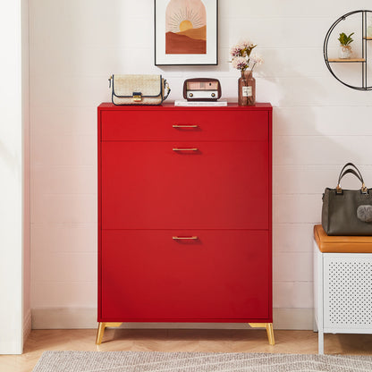 Red MDF Shoe Storage Cabinet - 32" Entryway Organizer