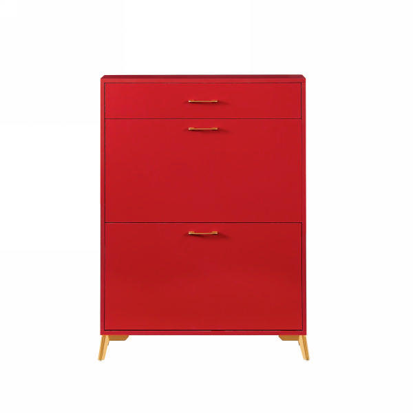 Red MDF Shoe Storage Cabinet - 32" Entryway Organizer