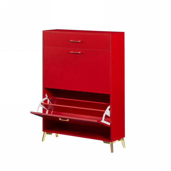 Red MDF Shoe Storage Cabinet - 32" Entryway Organizer