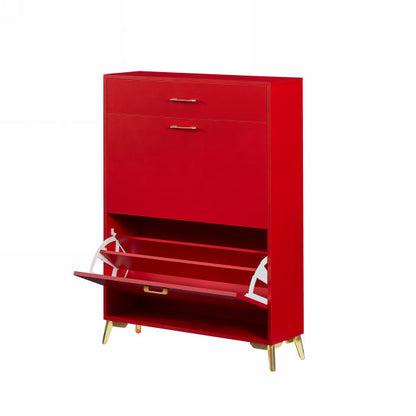 Red MDF Shoe Storage Cabinet - 32" Entryway Organizer