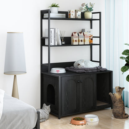 Large Black Cat Litter Box Enclosure with Storage - Hidden Washroom Furniture