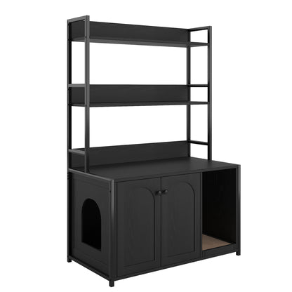 Large Black Cat Litter Box Enclosure with Storage - Hidden Washroom Furniture