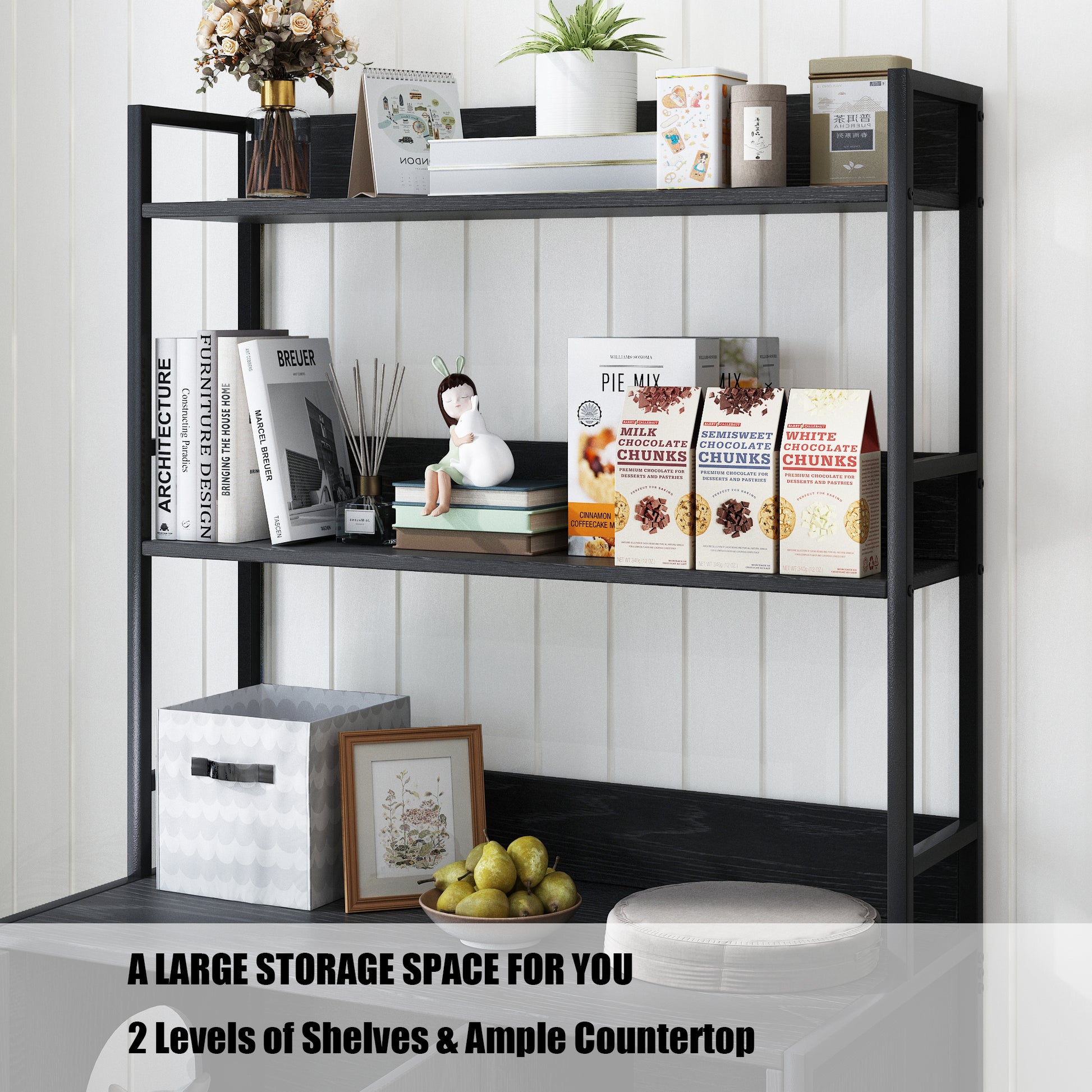 Large Black Cat Litter Box Enclosure with Storage - Hidden Washroom Furniture
