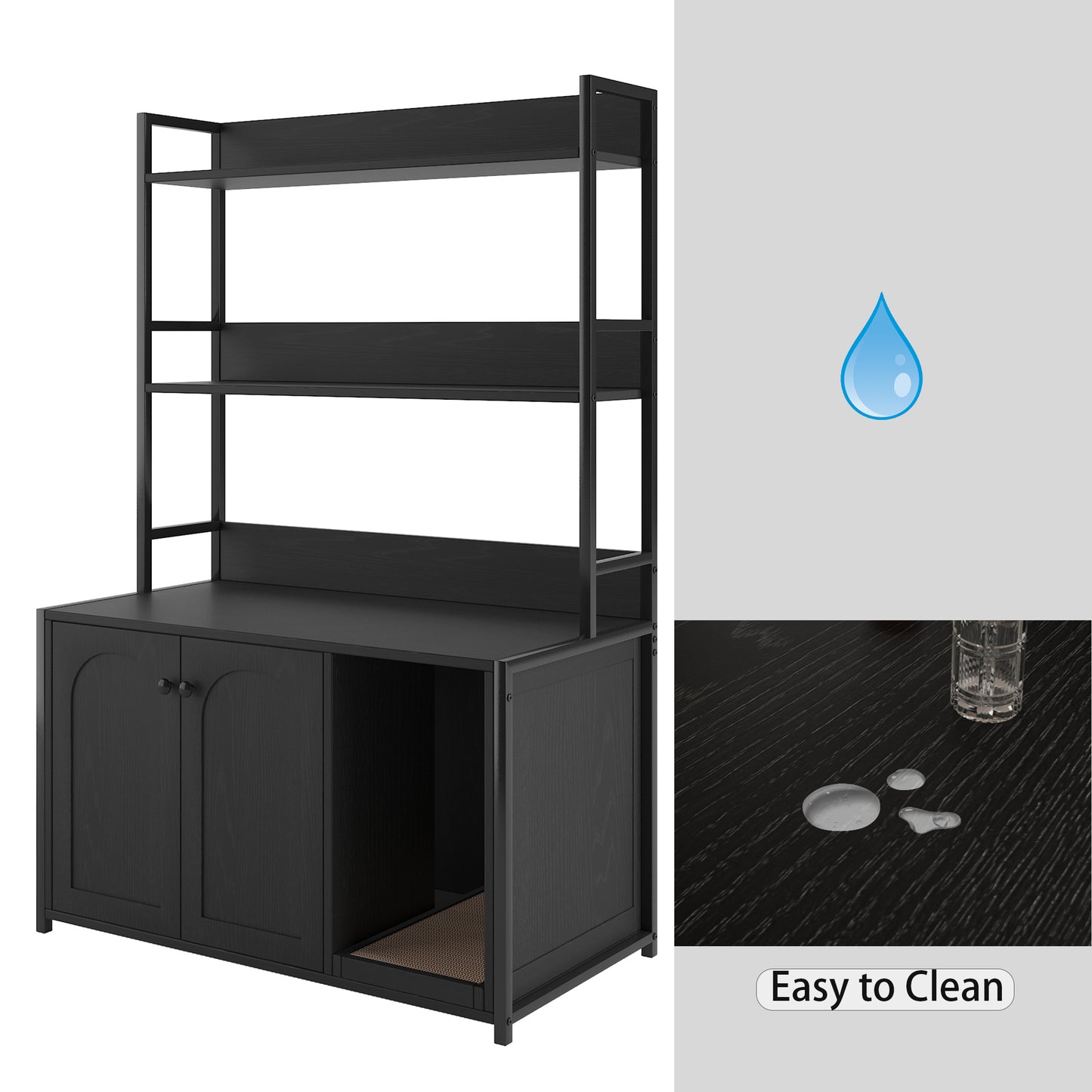 Large Black Cat Litter Box Enclosure with Storage - Hidden Washroom Furniture