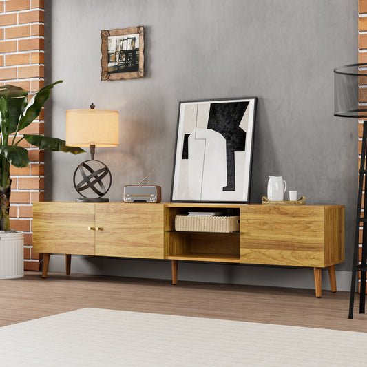 70 Inch Brown Oak TV Stand with Storage