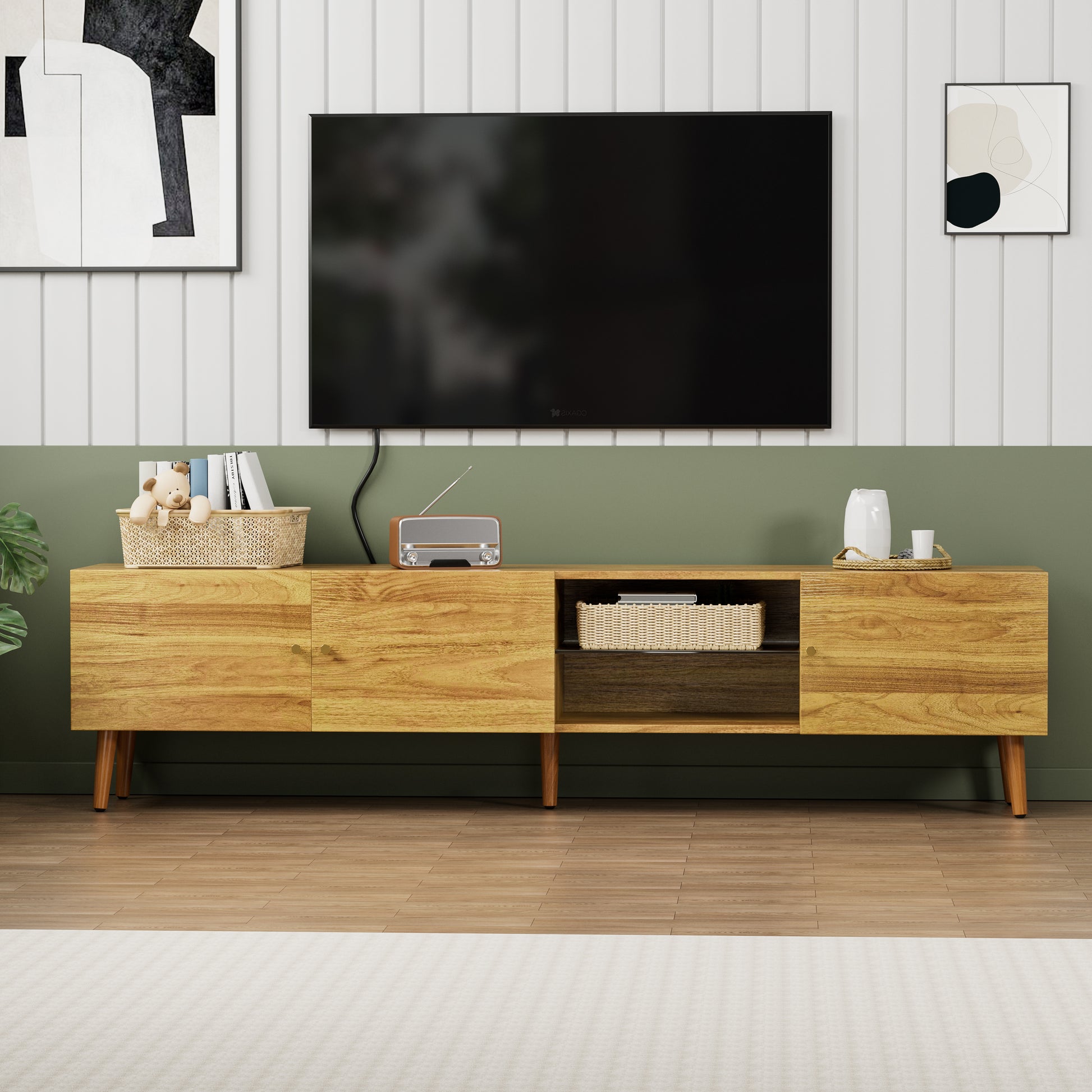 70 Inch Brown Oak TV Stand with Storage