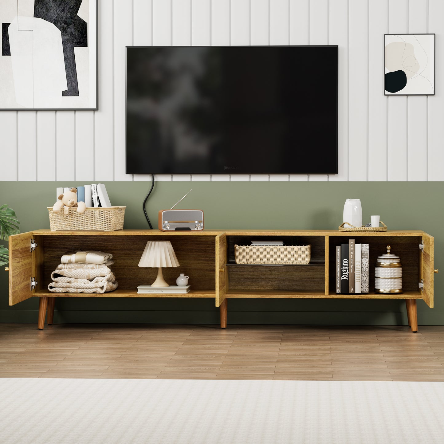 70 Inch Brown Oak TV Stand with Storage
