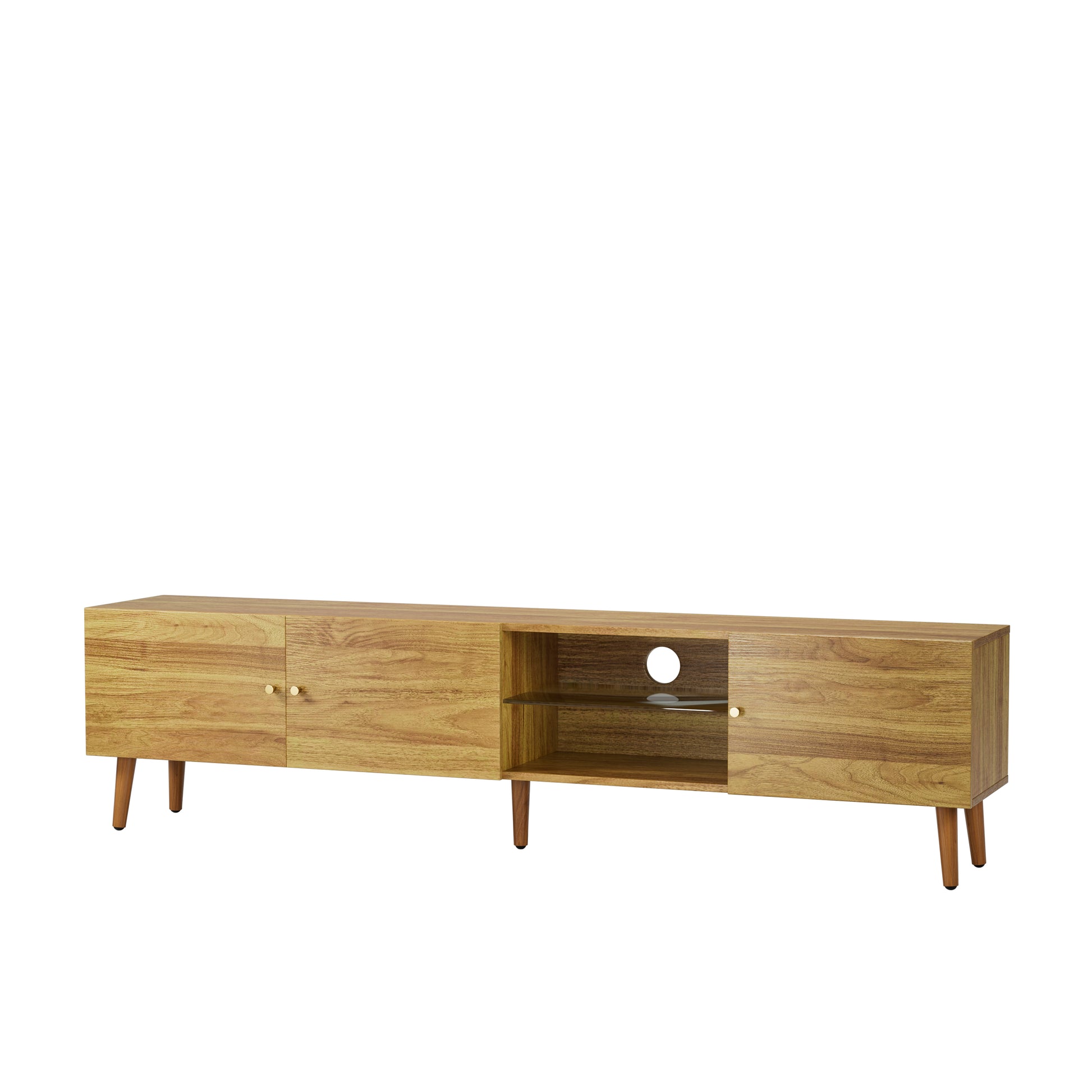 70 Inch Brown Oak TV Stand with Storage