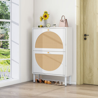 2 Door Shoe Rack, Rattan, Double Layer, Suitable for Living Room, Hallway