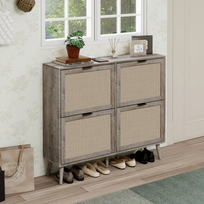 4 Door Shoe Rack - Modern Grey Storage Cabinet