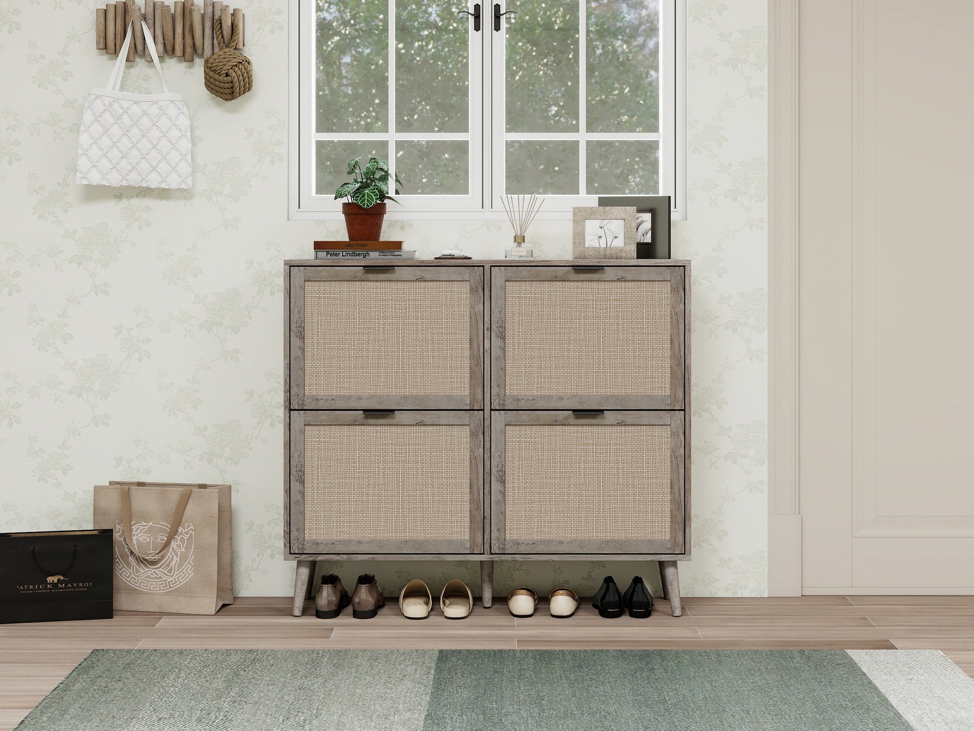 4 Door Shoe Rack - Modern Grey Storage Cabinet