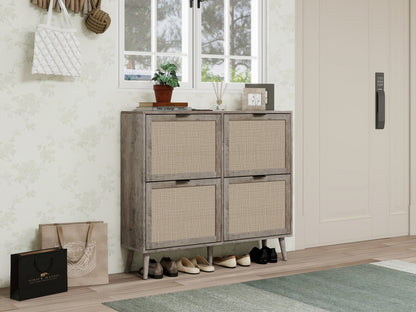 4 Door Shoe Rack - Modern Grey Storage Cabinet