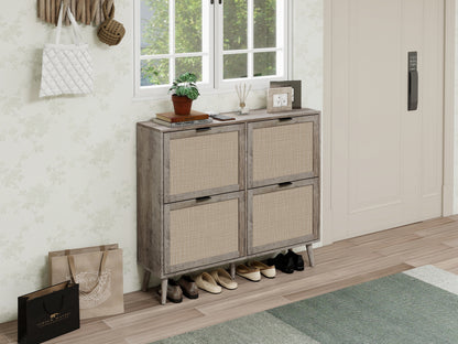 4 Door Shoe Rack - Modern Grey Storage Cabinet