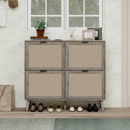 4 Door Shoe Rack, Freestanding Modern Shoe Storage Cabinet, for Entryway