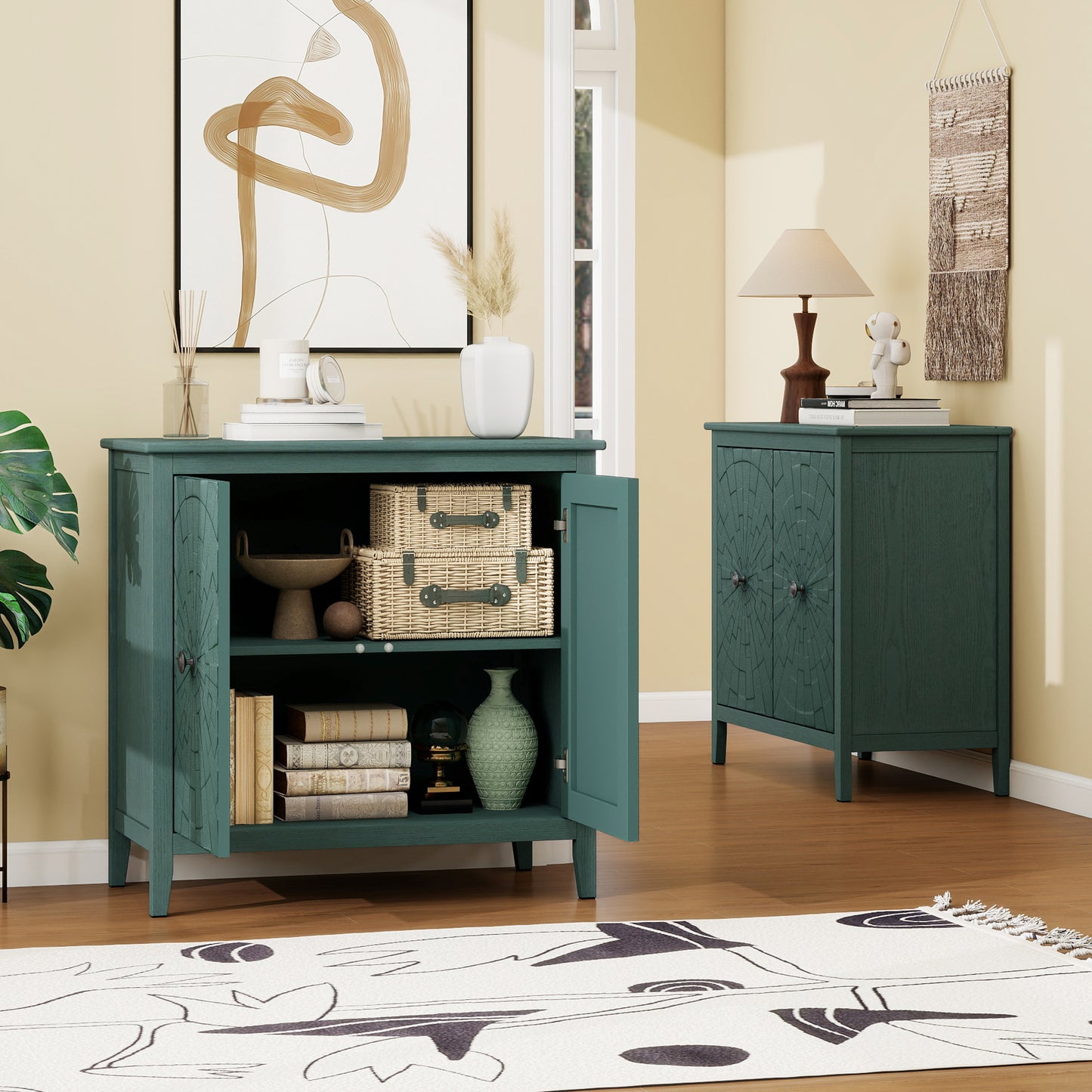 Green Sideboard Cabinet - Storage Unit with Roman Legs