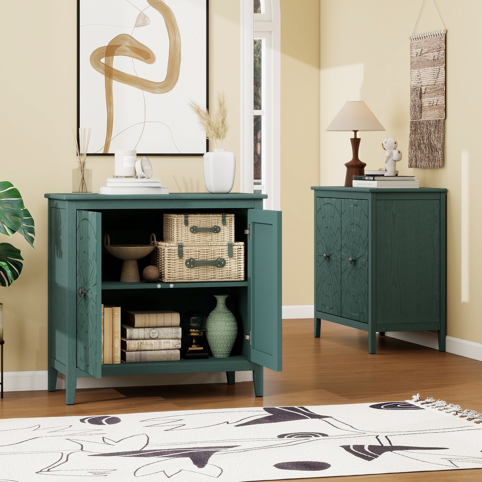 Green Sideboard Cabinet - Storage Unit with Roman Legs