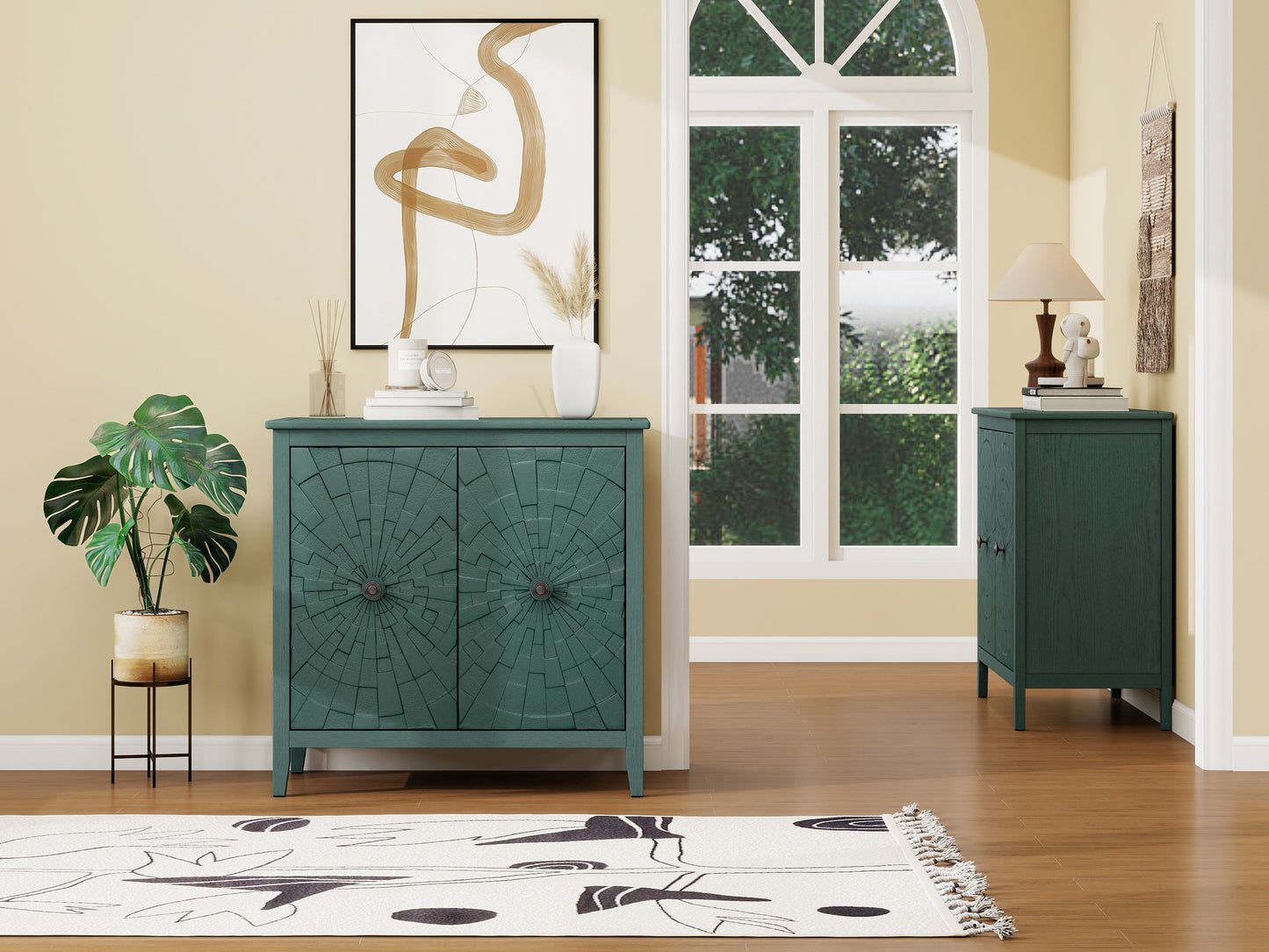 Green Sideboard Cabinet - Storage Unit with Roman Legs