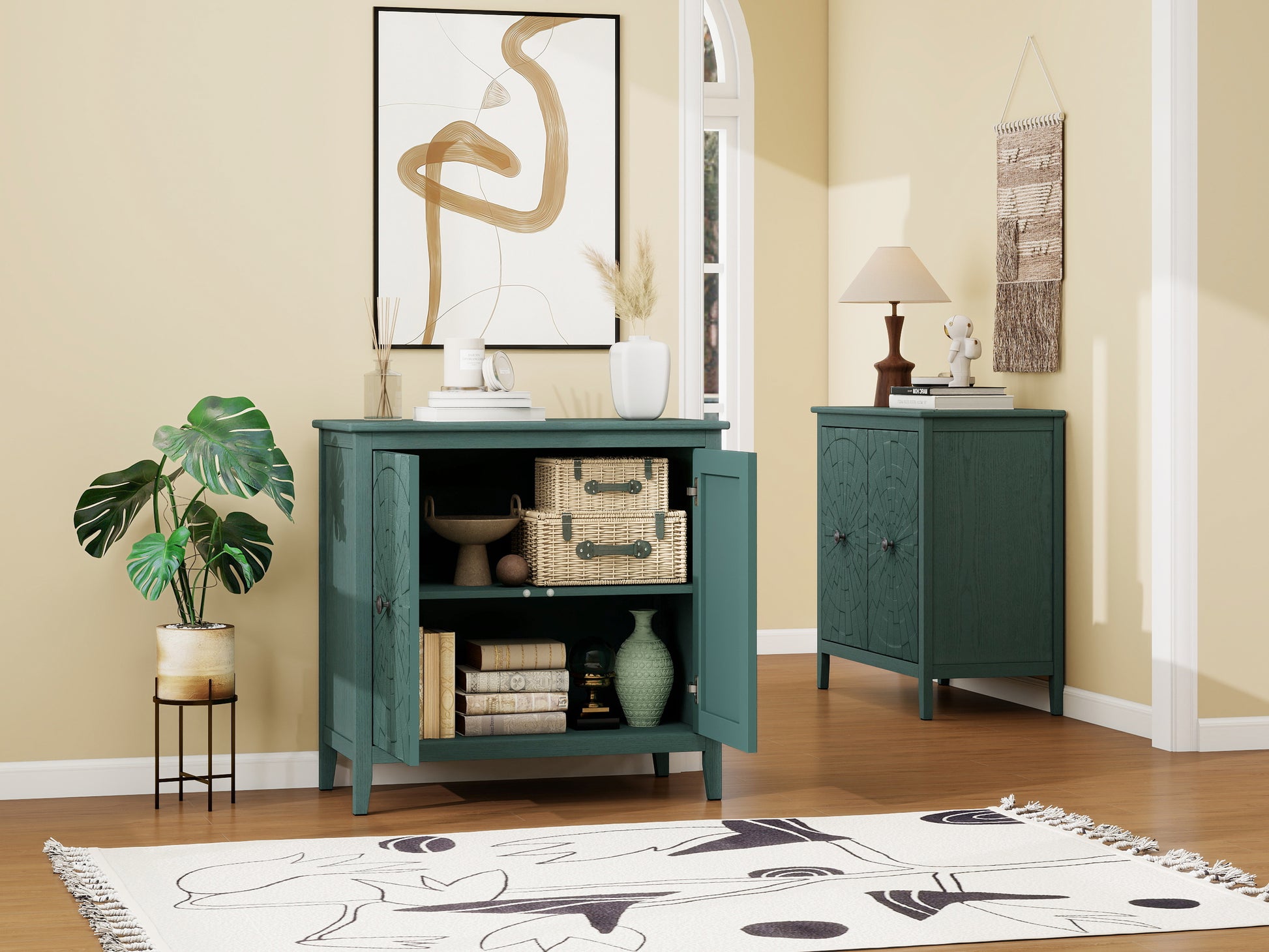Green Sideboard Cabinet - Storage Unit with Roman Legs