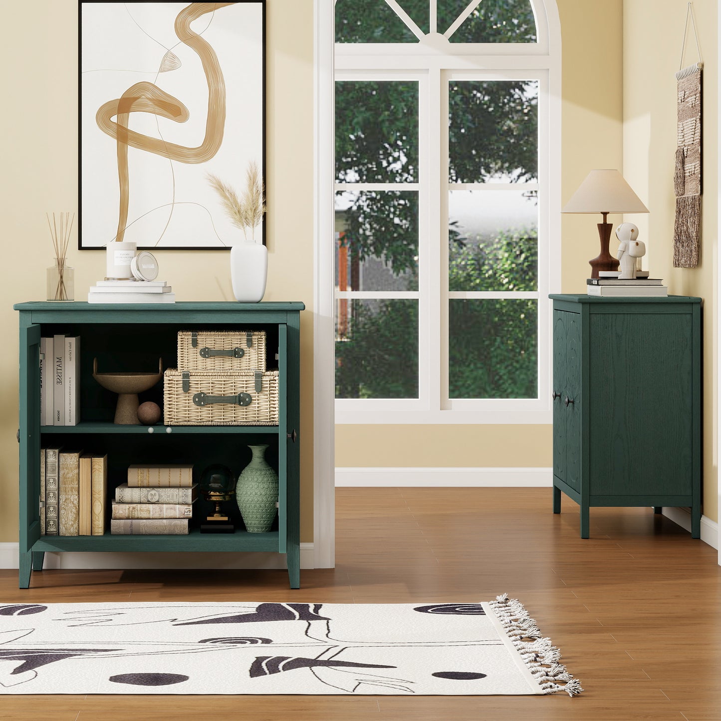 Green Sideboard Cabinet - Storage Unit with Roman Legs