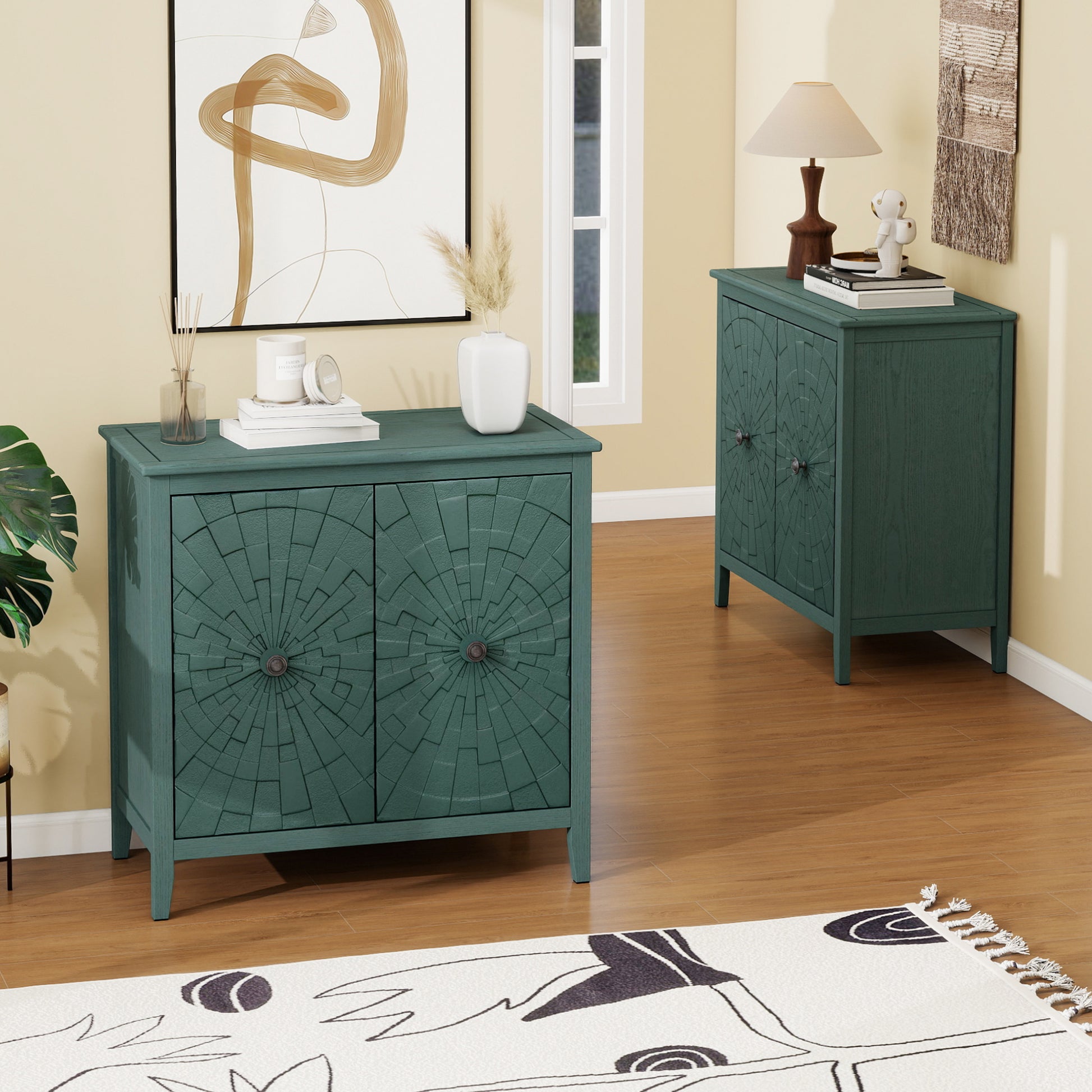 Green Sideboard Cabinet - Storage Unit with Roman Legs