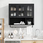 Bathroom Wall Cabinet, 3-Door Wooden Wall Cabinet with Open and Hidden Storage Space, Medicine Cabinet with Glass Door and Towel Bar for Entryway Living Room Bathroom Dining Room,Black