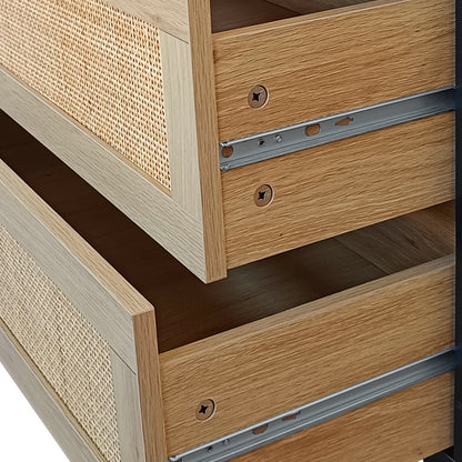 6-Drawer Rattan Storage Cabinet - Black MDF, Bedroom/Living Room