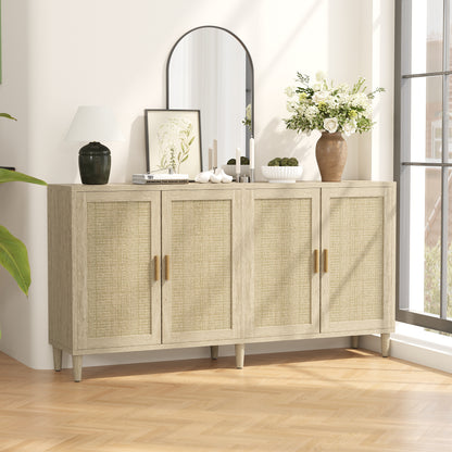 70" Rattan Buffet Cabinet - Natural Solid Wood Storage