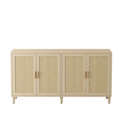 70" Rattan Buffet Cabinet - Natural Solid Wood Storage