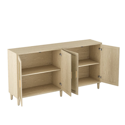70" Rattan Buffet Cabinet - Natural Solid Wood Storage