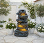 6-Tier Outdoor Cascading Stone Water Fountain with 3 LED Lights, Freestanding Led Fountain Decor for Garden, Patio, Yard & Deck, Natural Rock Appearance