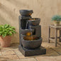 29-Inch Terrazzo Style LED Outdoor Indoor Water Fountain with Cascading Bowls & Stacked Stones – 4-Tier Ideal Waterfalls for Gardens, Patios to Create a Serene Retreat in Outdoor Living Areas