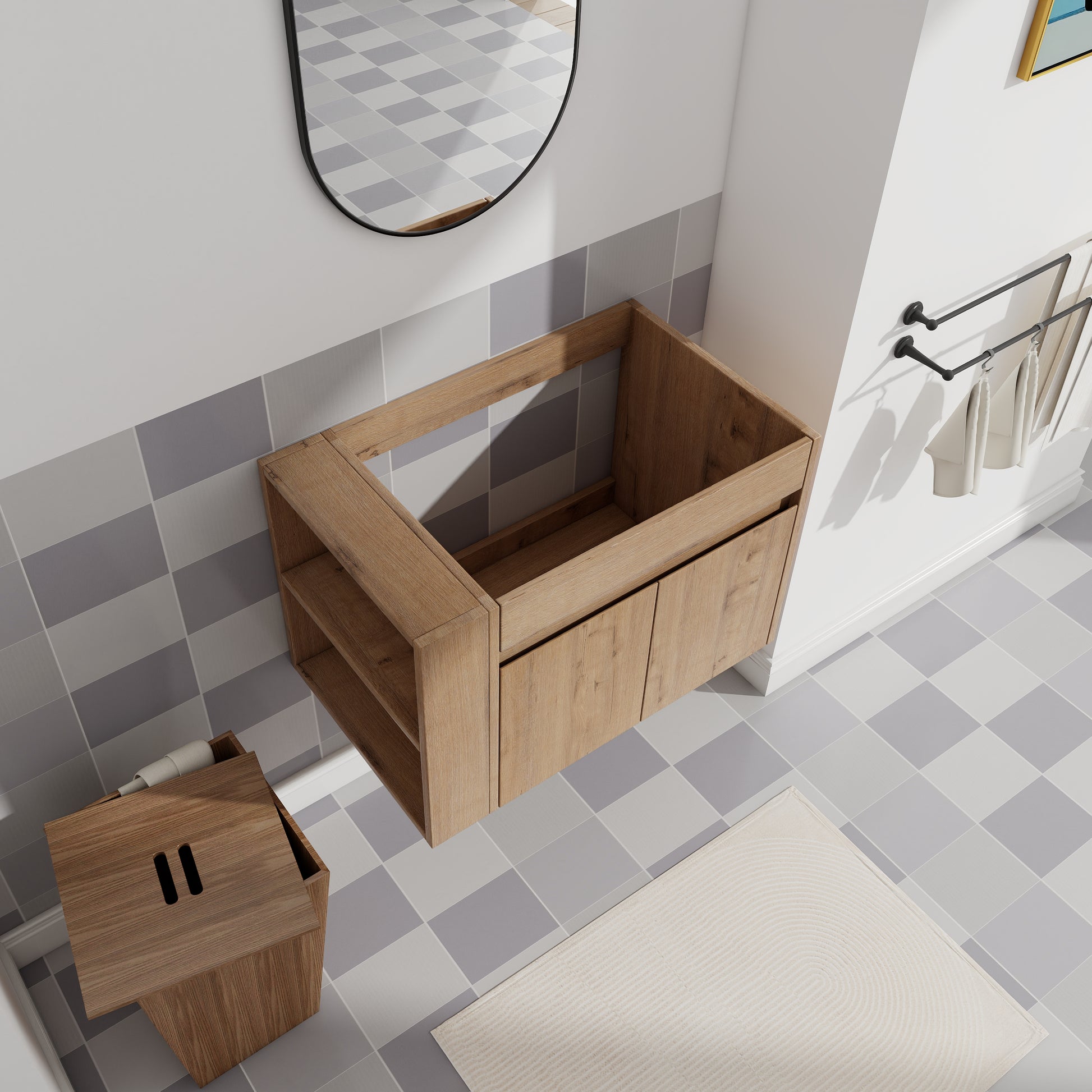 Wall Mounted Bathroom Vanity - Imitative Oak