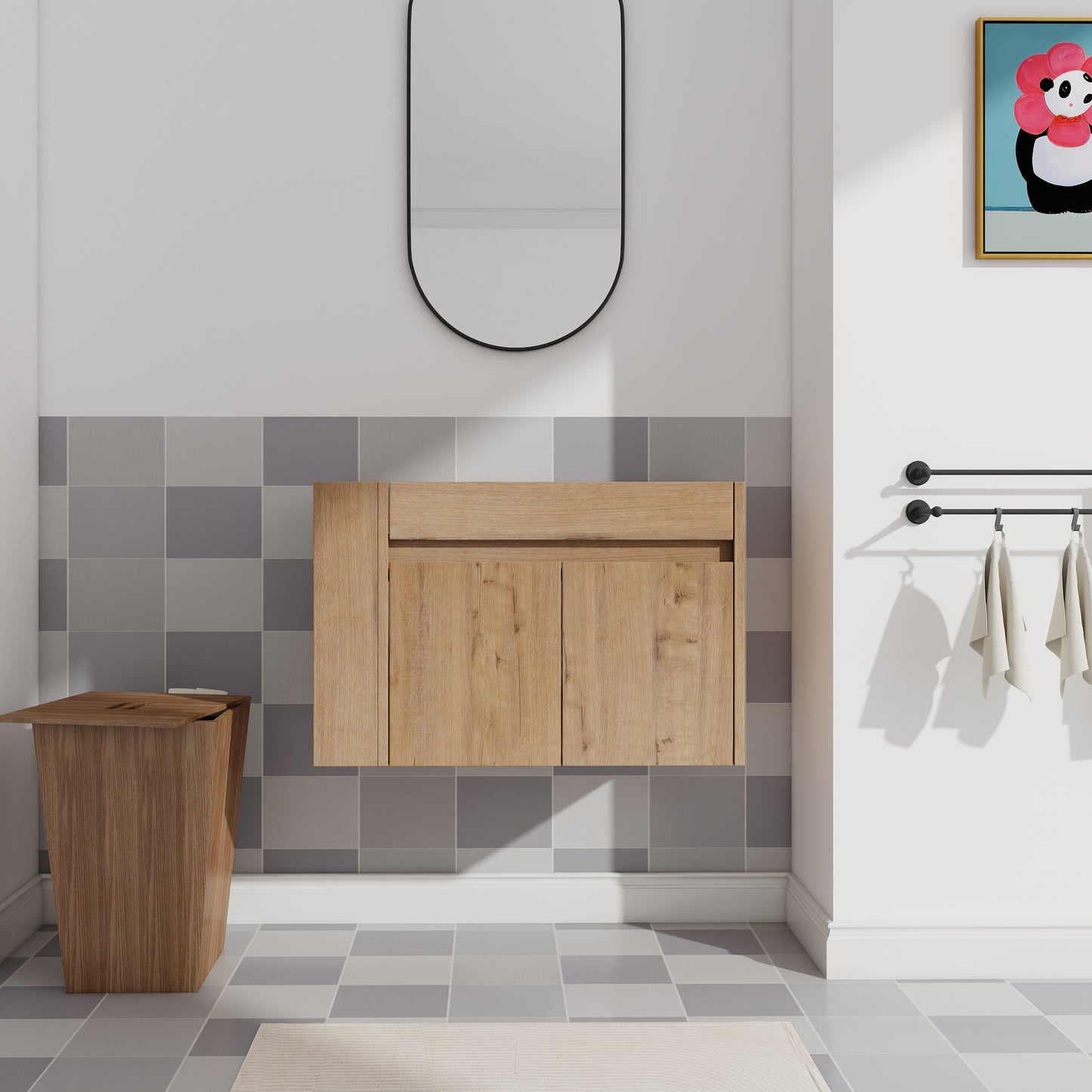 Wall Mounted Bathroom Vanity - Imitative Oak