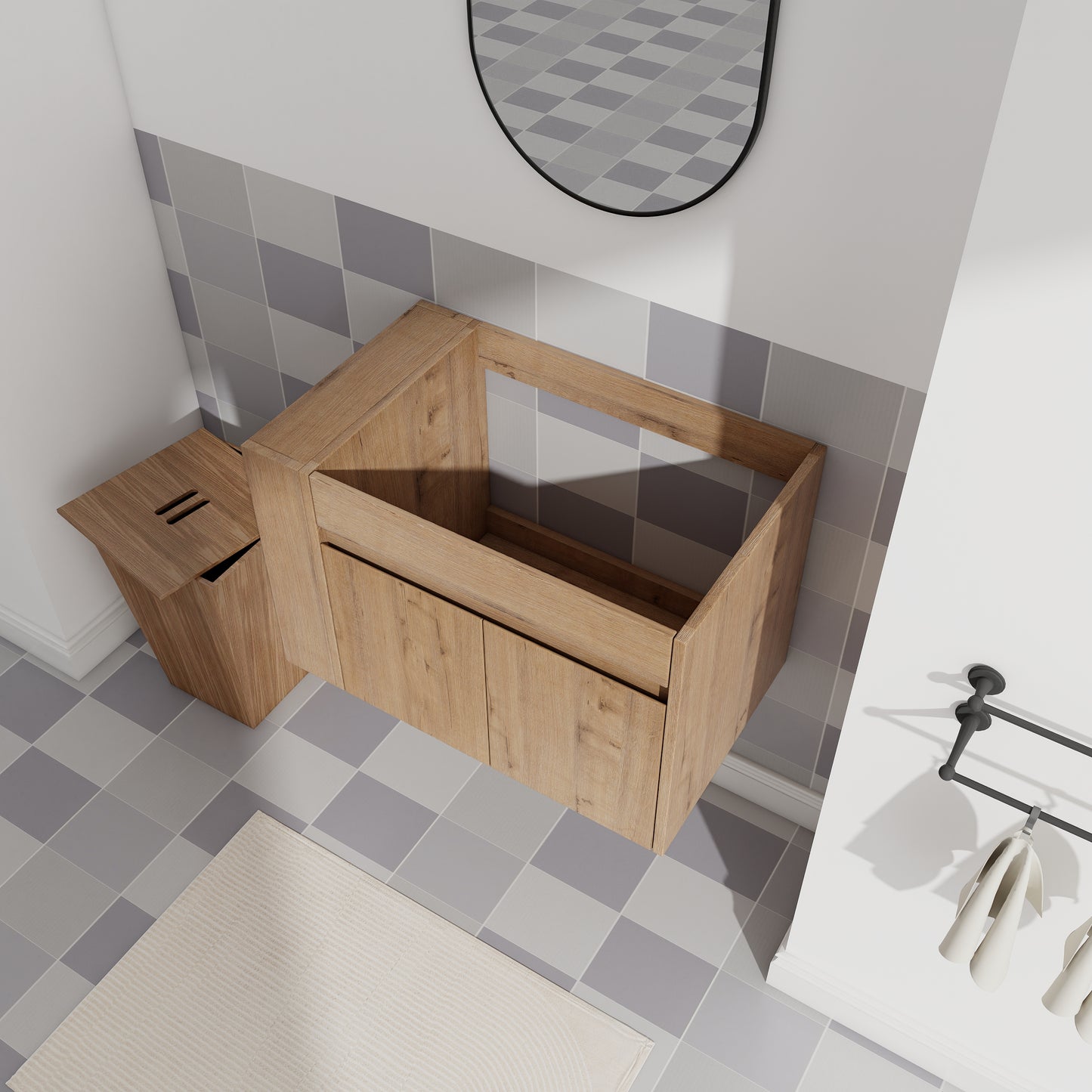 Wall Mounted Bathroom Vanity - Imitative Oak