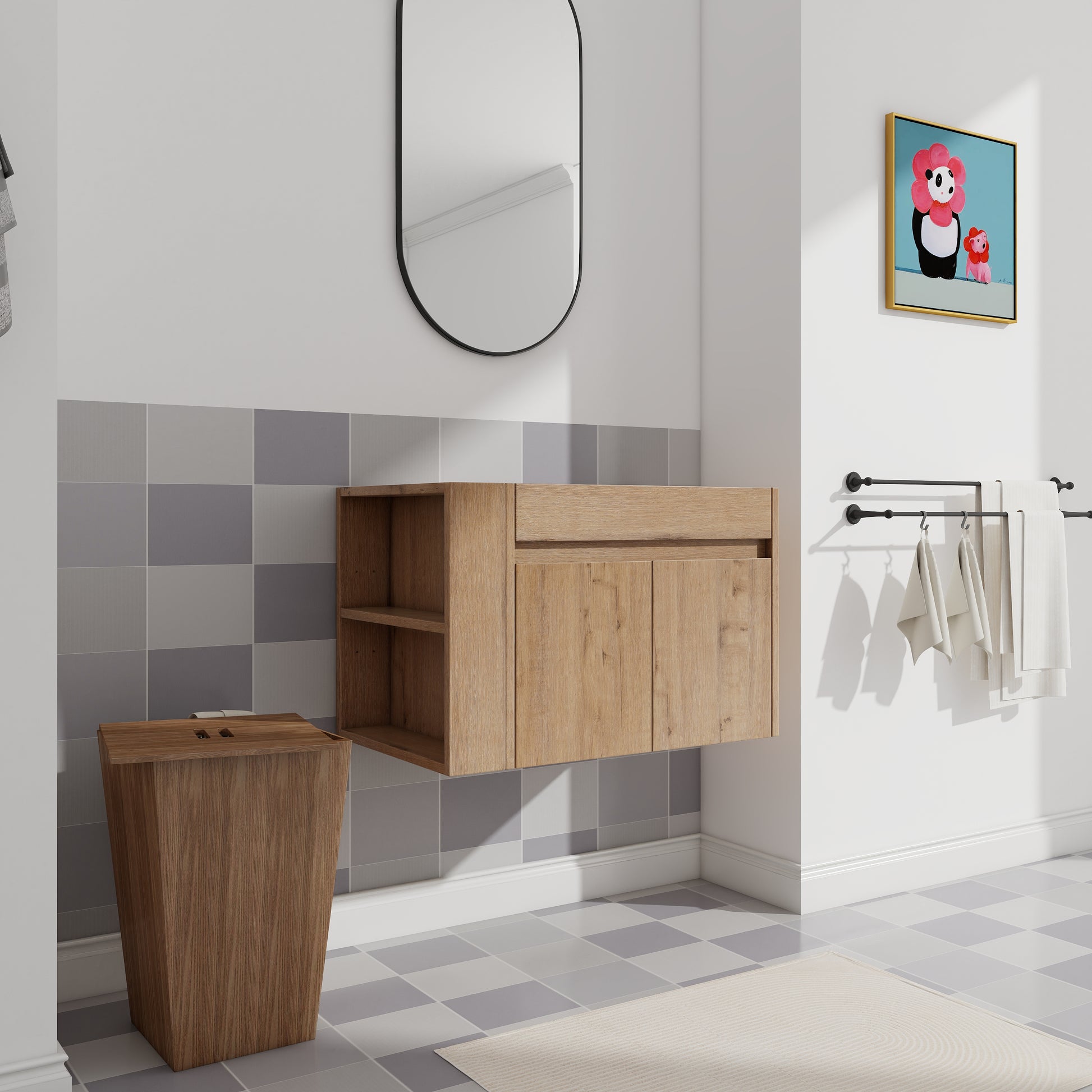 30 (29-1/8") Inch Bathroom Vanity With Open Shelf, KD-PACKING-(Only Vanity, Without Basin)