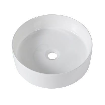 Gloss White Ceramic Bathroom Vanity Sink - 15.7" Round