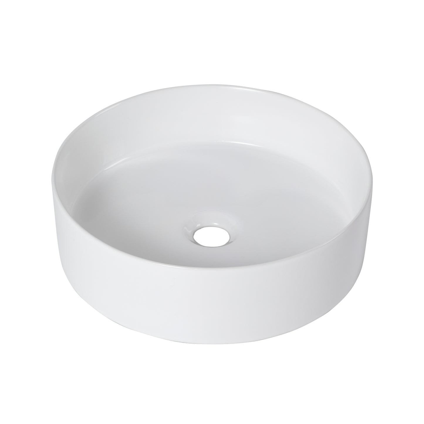 Gloss White Ceramic Bathroom Vanity Sink - 15.7" Round