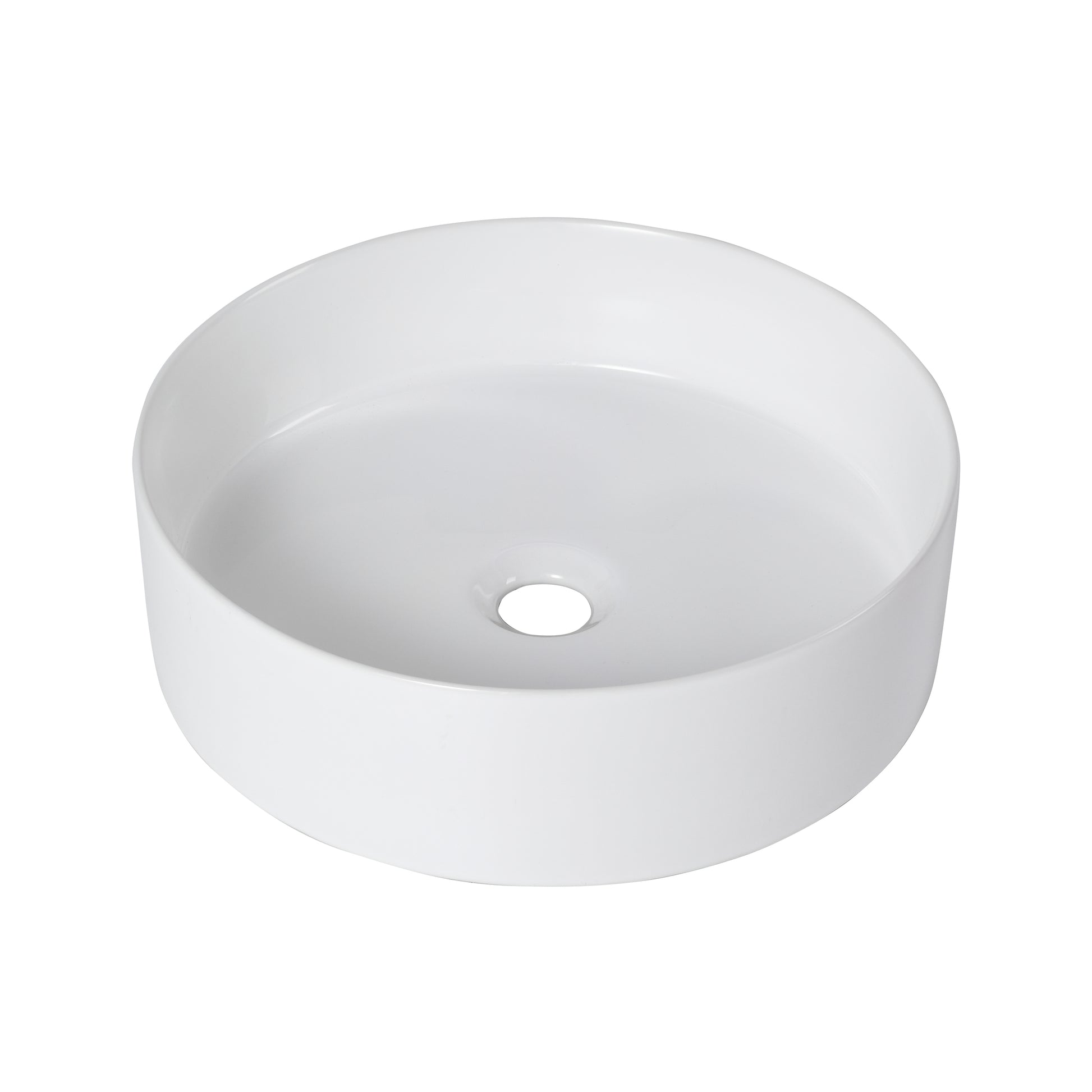 Gloss White Ceramic Bathroom Vanity Sink - 15.7" Round