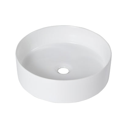 Gloss White Ceramic Bathroom Vanity Sink - 15.7" Round