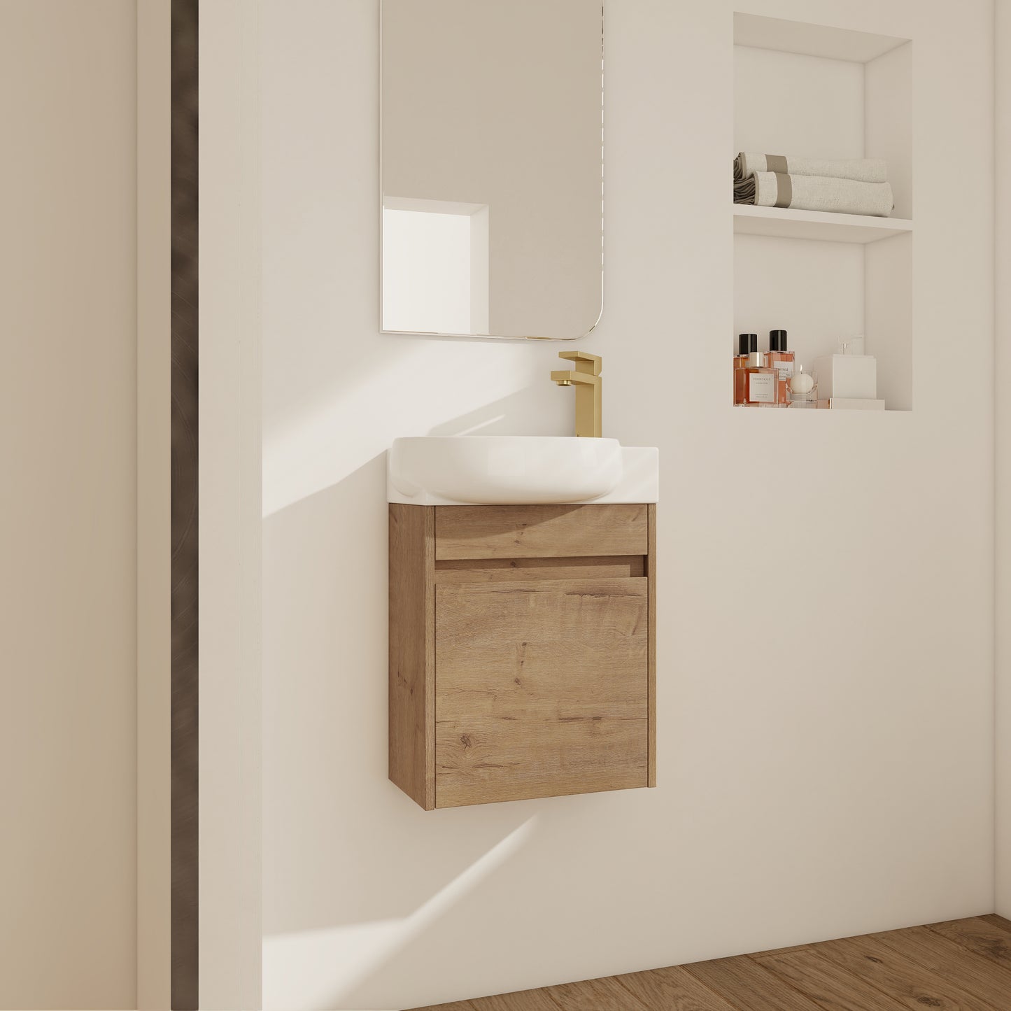 16 Inch Wall Mounted Bathroom Vanity with Sink