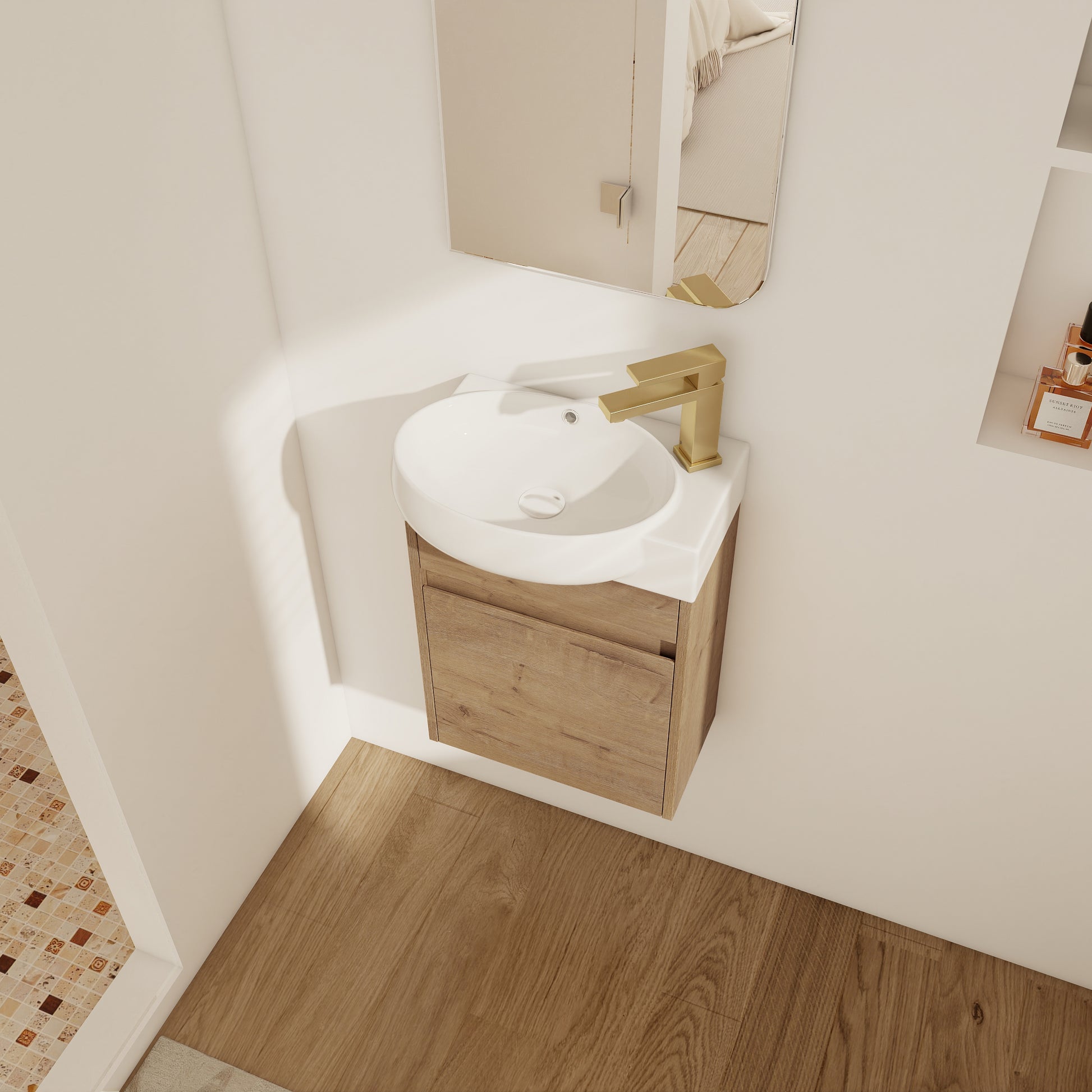 16 Inch Wall Mounted Bathroom Vanity with Sink