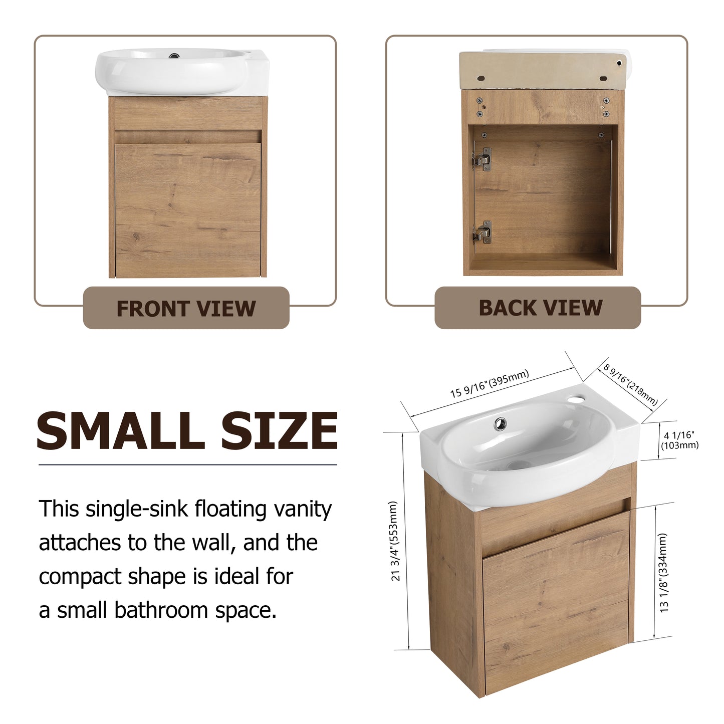 16 Inch Wall Mounted Bathroom Vanity with Sink