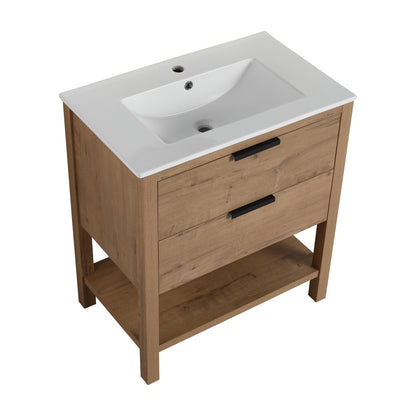Imitative Oak Plywood Bathroom Vanity with Drawers for Modern Spaces