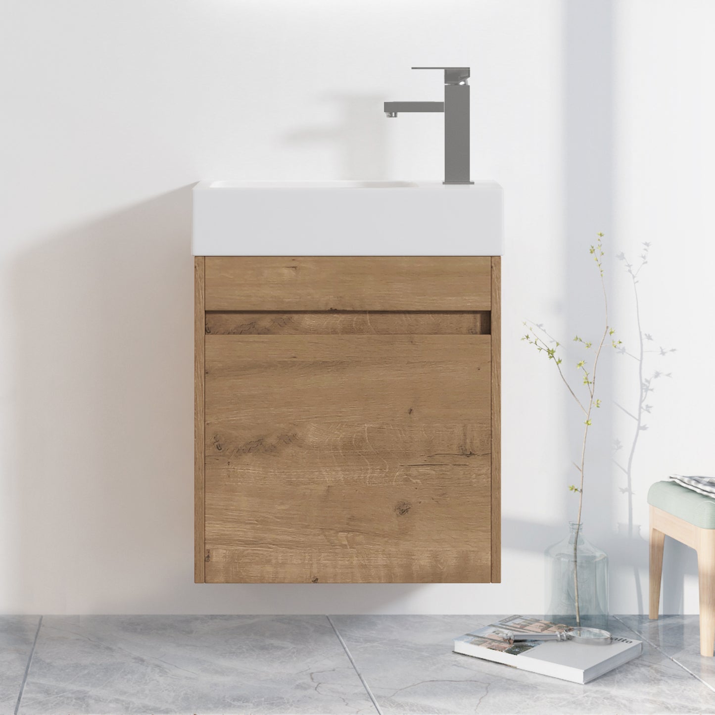Modern Floating Bathroom Vanity in Imitative Oak Plywood
