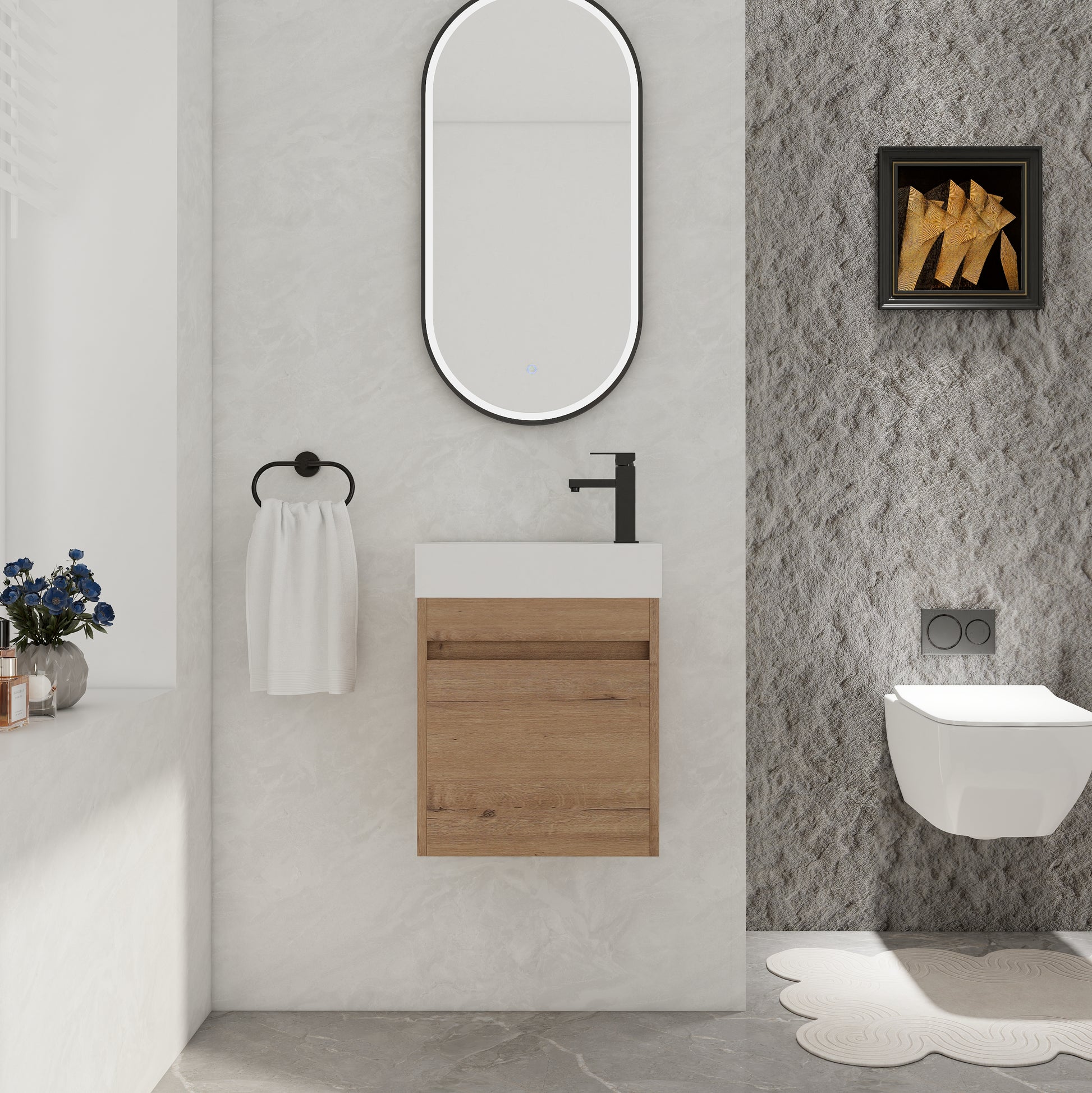 Modern Floating Bathroom Vanity in Imitative Oak Plywood