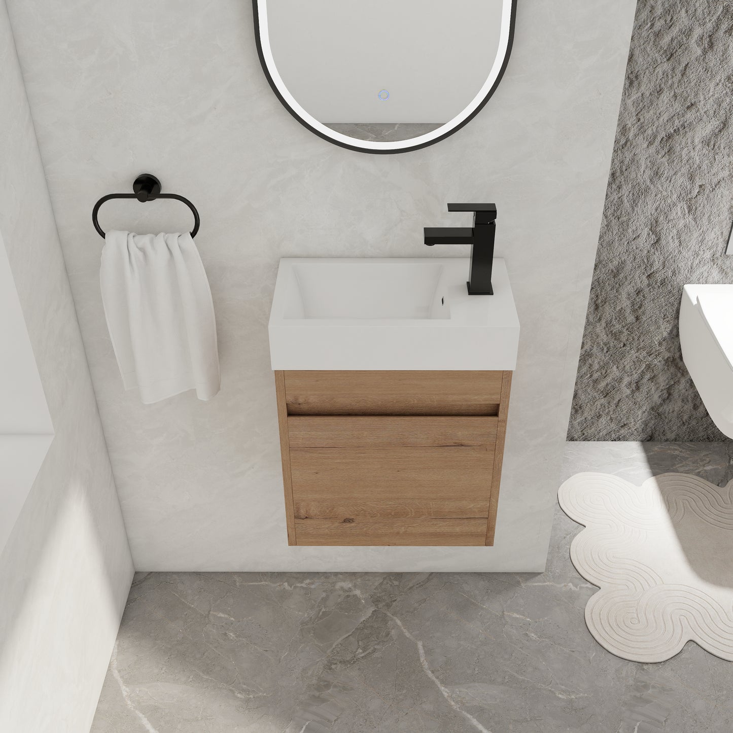 Modern Floating Bathroom Vanity in Imitative Oak Plywood