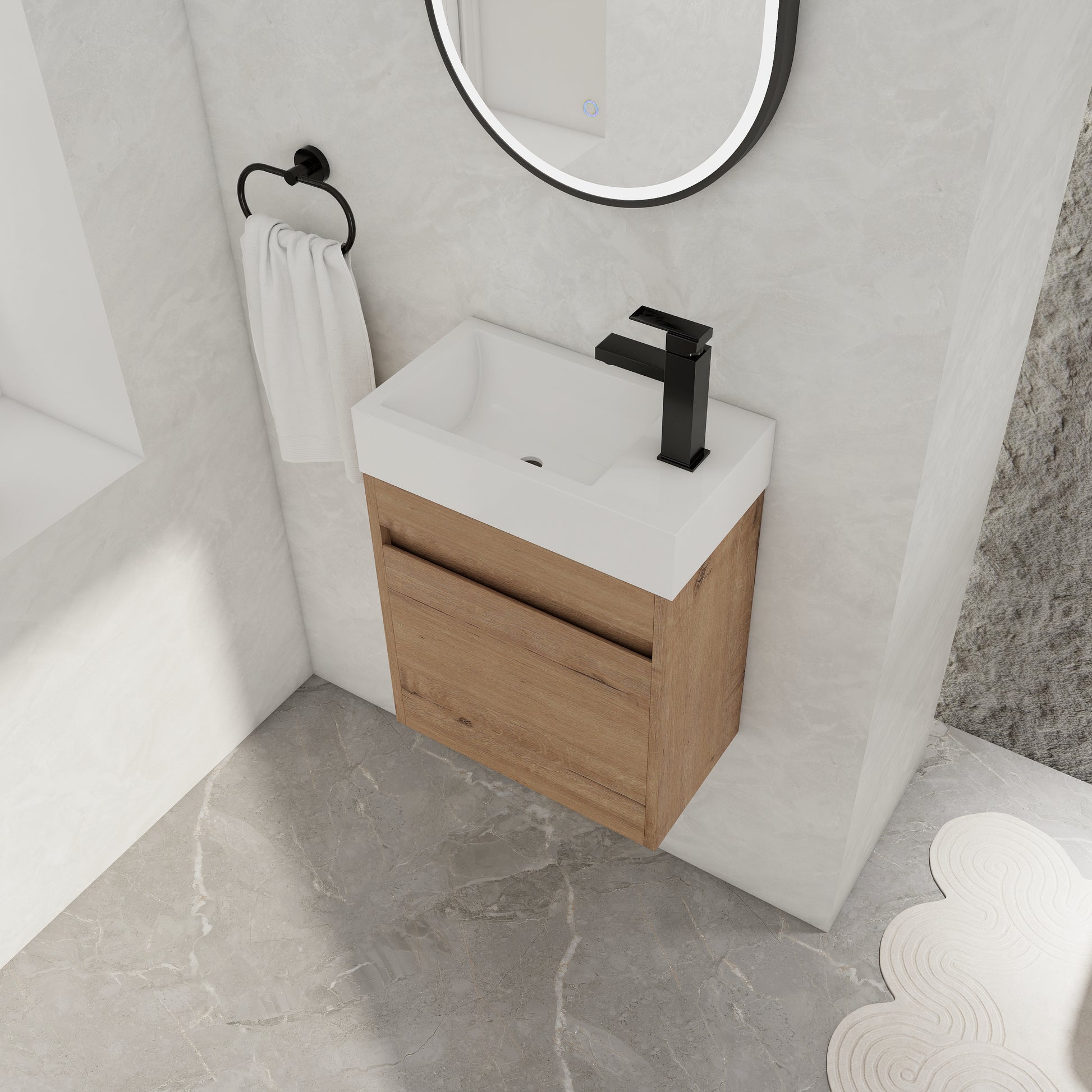 Modern Floating Bathroom Vanity in Imitative Oak Plywood