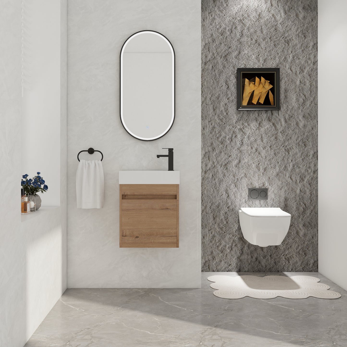 Modern Floating Bathroom Vanity in Imitative Oak Plywood