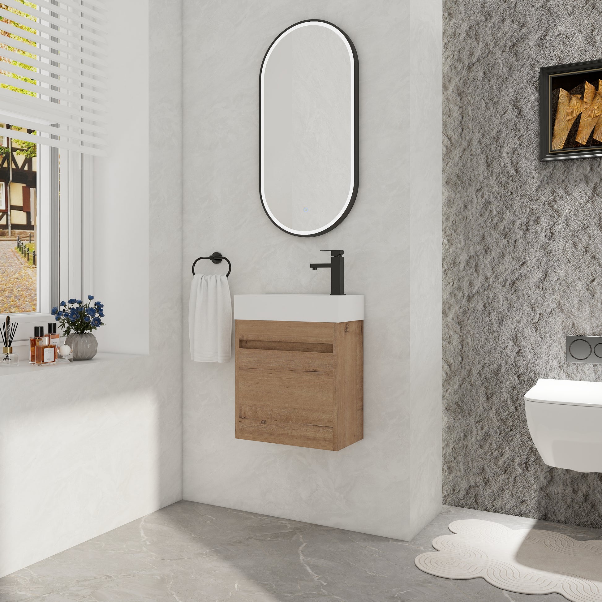 Modern Floating Bathroom Vanity in Imitative Oak Plywood
